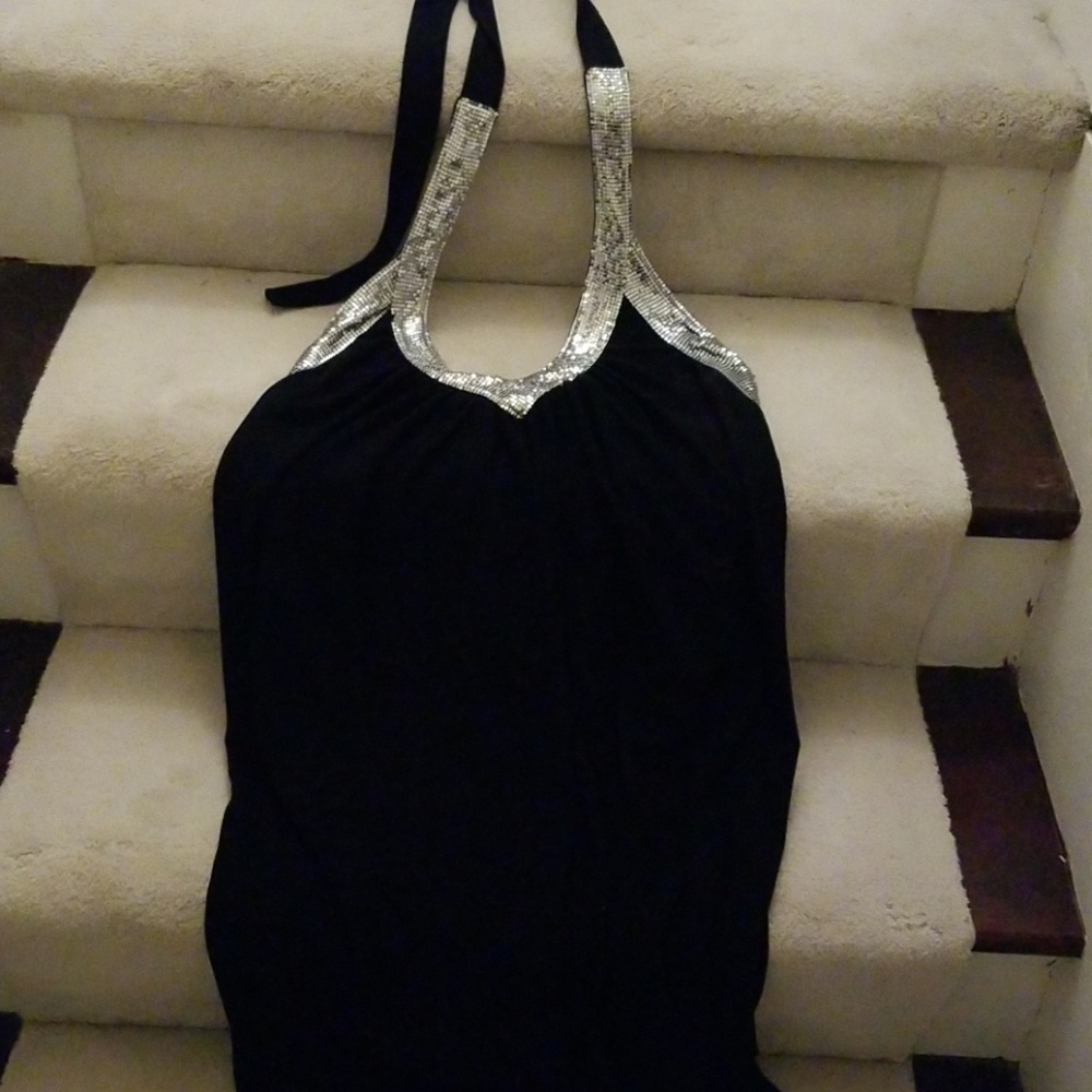 Black halter with silver sequins dress